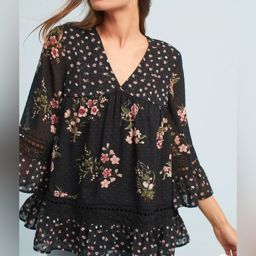 Maeve Steffy Bell Sleeve Floral Blouse